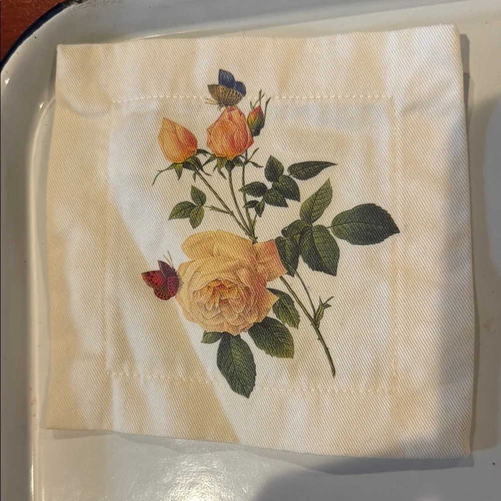 Coasters Naptins Set of 4 Cream and Yellow with Yellow Roses & Butterflies